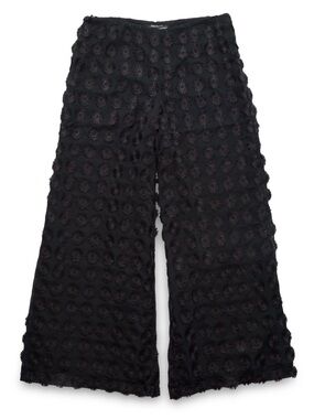 J. Peterman Floral Appliqué Palazzo Pants Black Wide Leg Cropped Pants 8